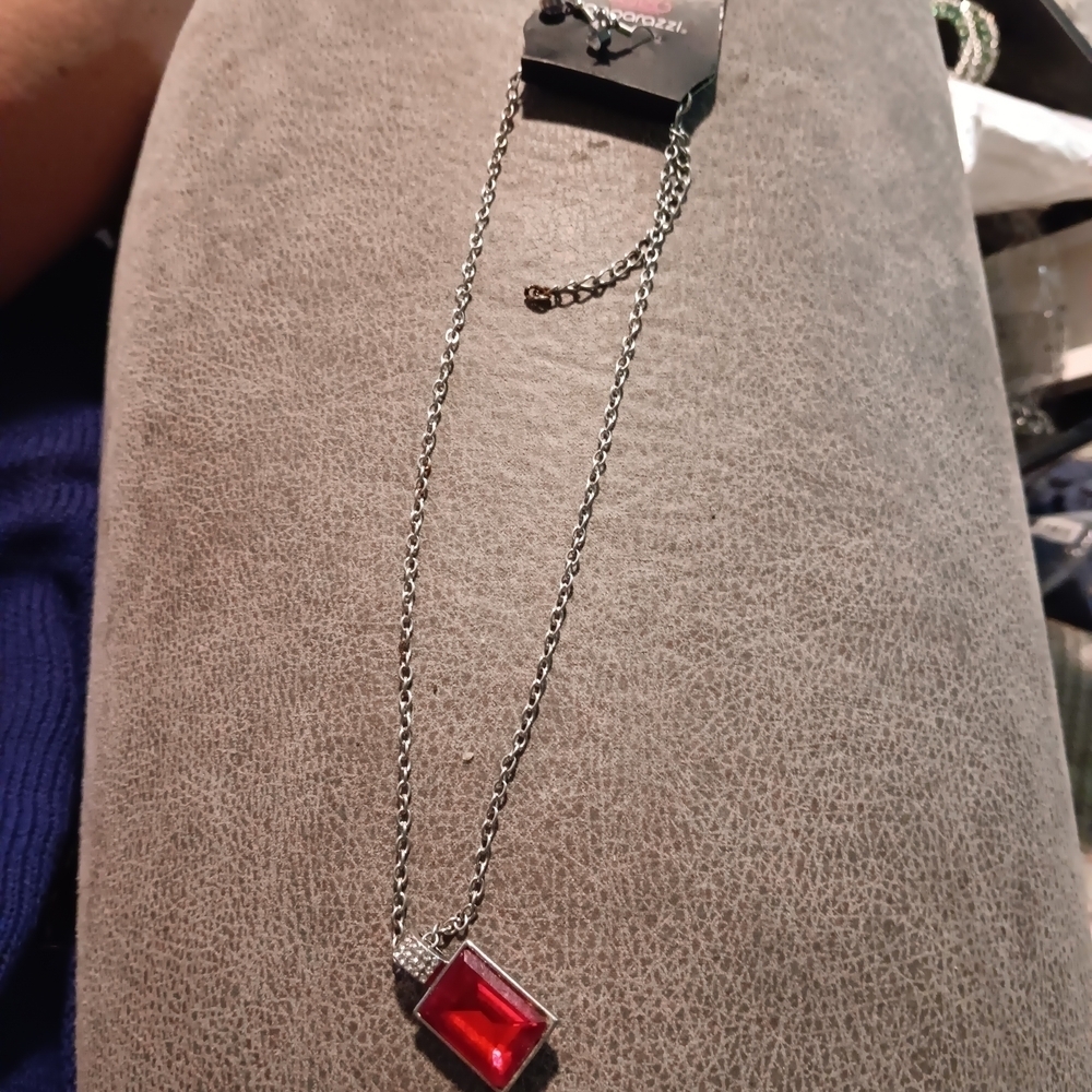 Paparazzi Silver Chain with Red Gem Pendant